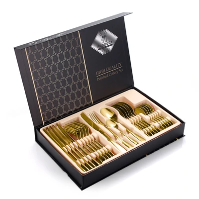 Cross-border Amazon stainless steel tableware 24-piece set Western tableware Steak knife fork spoon gift box tableware set thumbnail