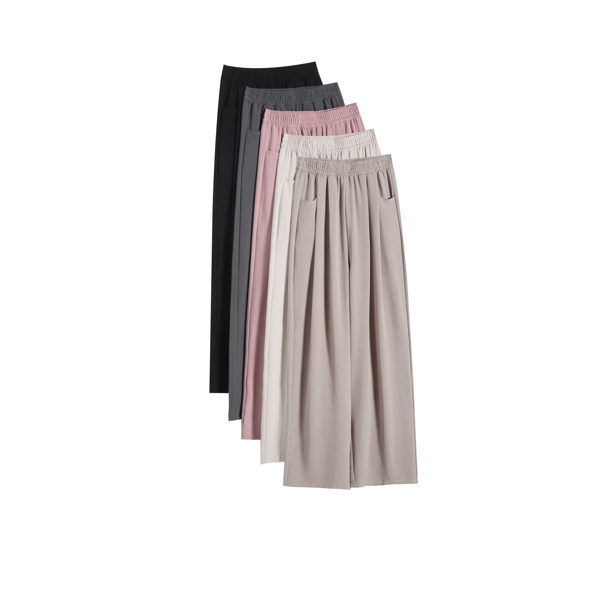 The 2024 new style of ice silk wide-leg pants for women: high-waisted, loose-fitting, casual summer, thin texture, laid-back style Yamamoto pants details Picture