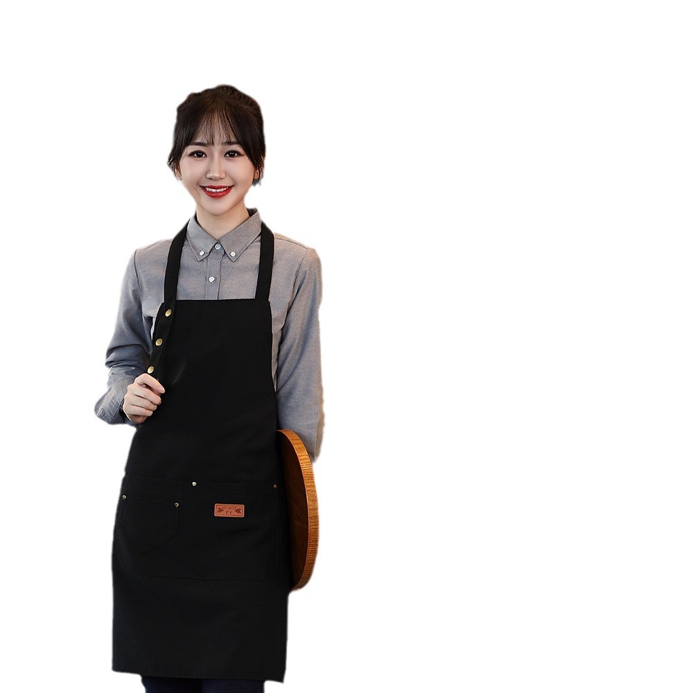 Customized waterproof canvas apron with logo printing, catering, barista, milk tea shop, manicure, kitchen work clothes for women Item Picture