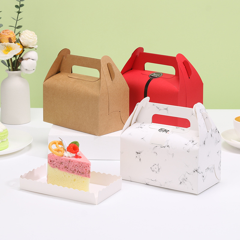 Hand-held pastry box, kraft paper baking cut pieces, mousse dessert packing box, afternoon tea packaging box, snowflake pastry box details Picture