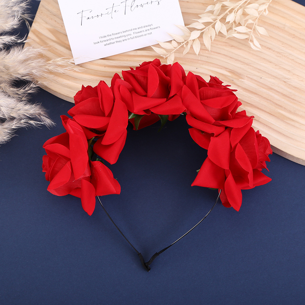 European And American Simulation Velvet Rose Headband Simple Atmosphere Broken Hair Finishing Haircard Seaside Holiday Studio Shooting Headband details Picture