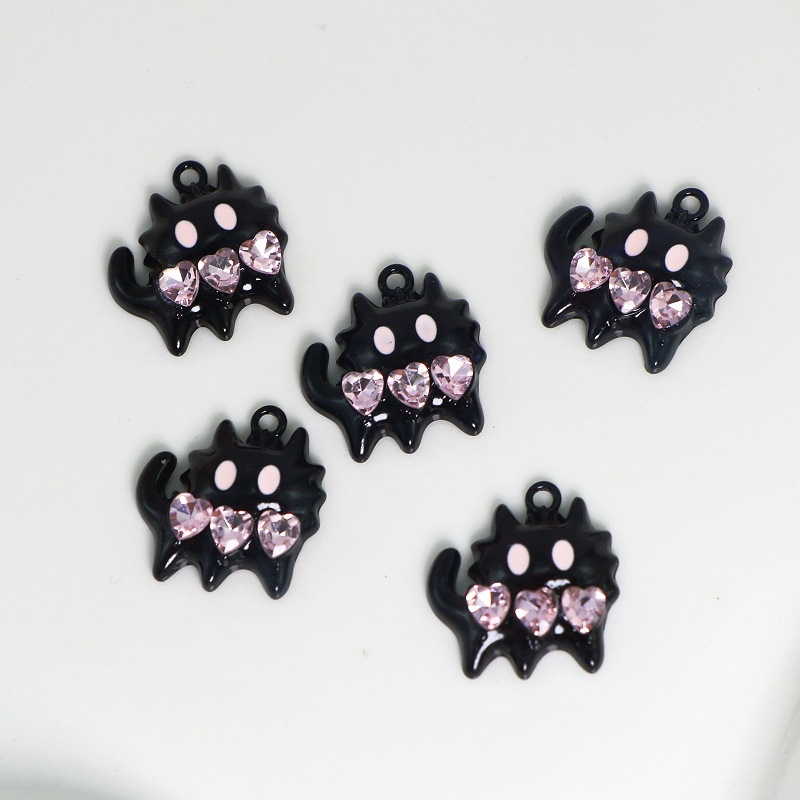 A sweet and cool girl, pink cat, heart zircon pendant, collarbone chain, necklace, bracelet, DIY accessories