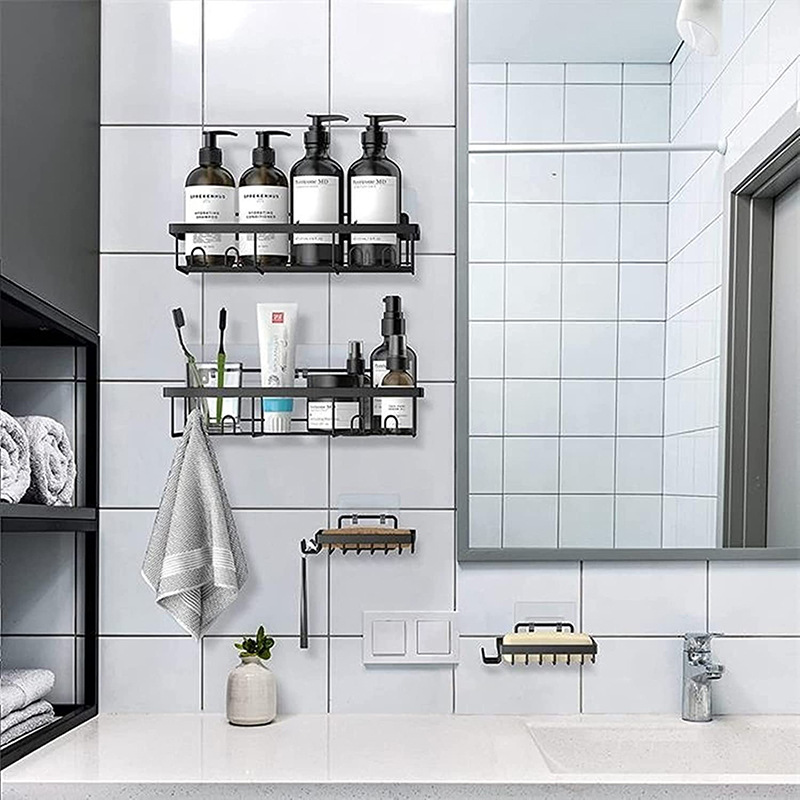Stainless steel wrought iron bathroom storage rack, non-drilling bathroom soap rack, body wash storage hanging rack, bathroom rack