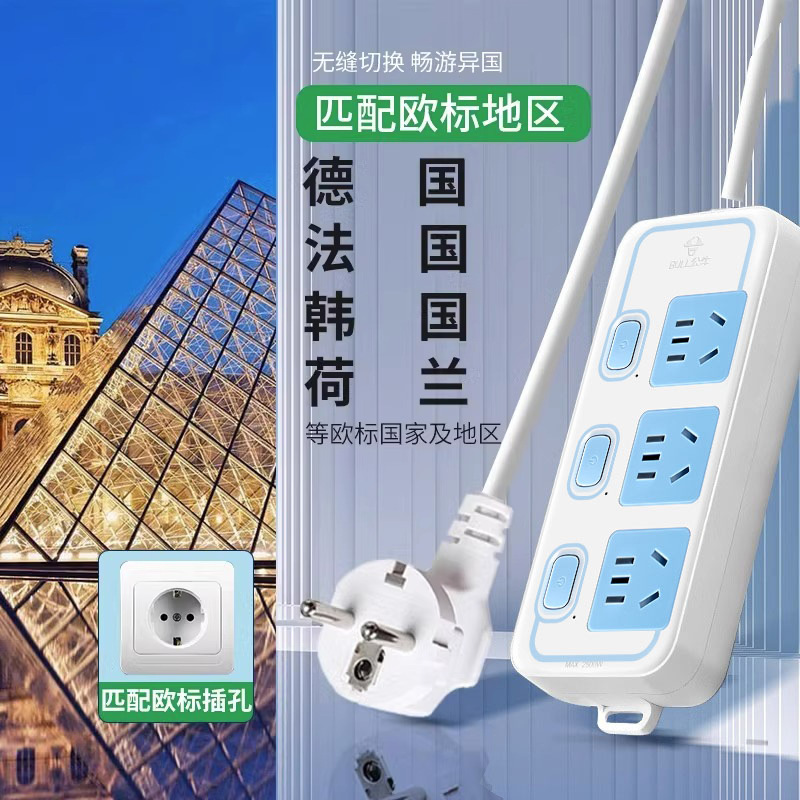 Bull European standard socket conversion, German standard power strip, Korean conversion plug and power strip, European, Russian and German power strip details Picture