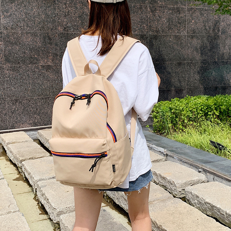 双肩包女新款潮流书包中学大学生休闲旅行中性引闪纯色牛津布背包详情9