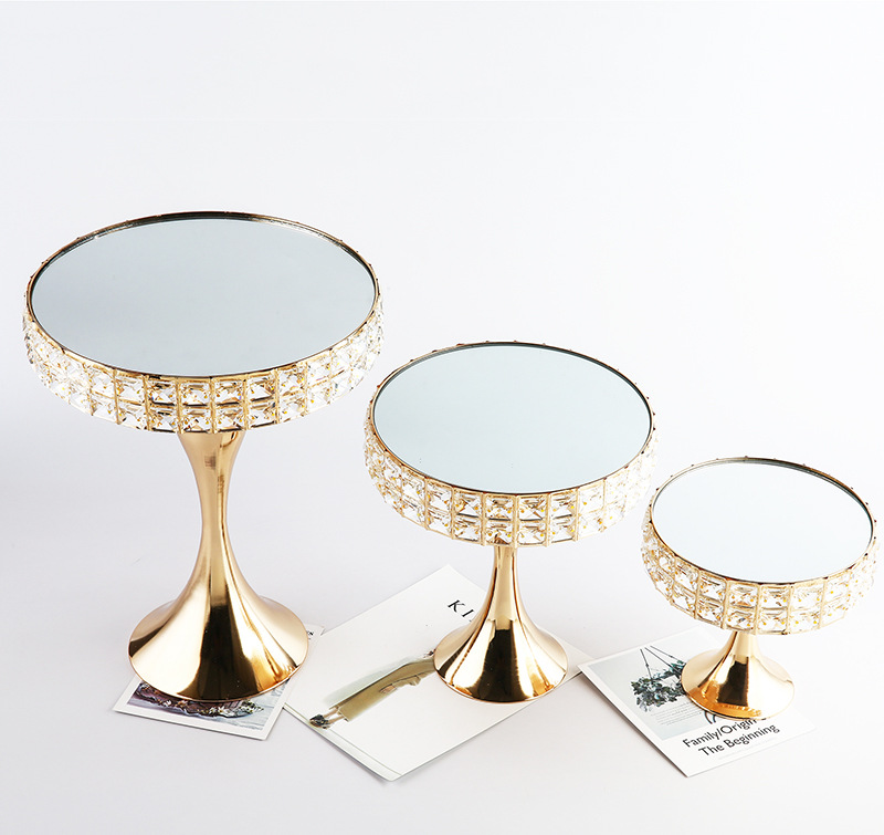 Amazon European Square Bead Crystal Tray Cake Dessert Tray Wedding High Cake Stand Home Mirror Decoration Item Picture