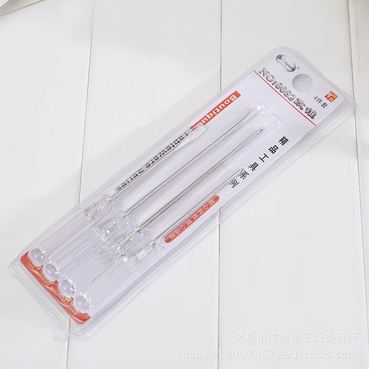 Wholesale supply of small-sized 2.5mm diameter 45# steel transparent plastic handle 4-screwdriver sets