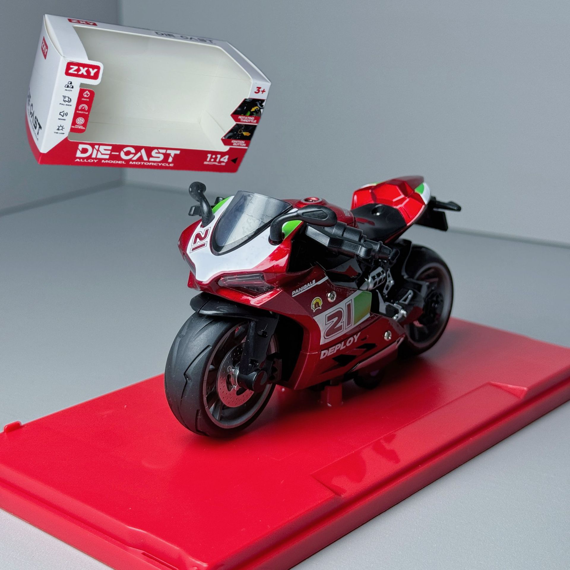 跨境1：:14合金回力摩托车模型声光音乐玩具摆件儿童玩具礼盒批发详情9