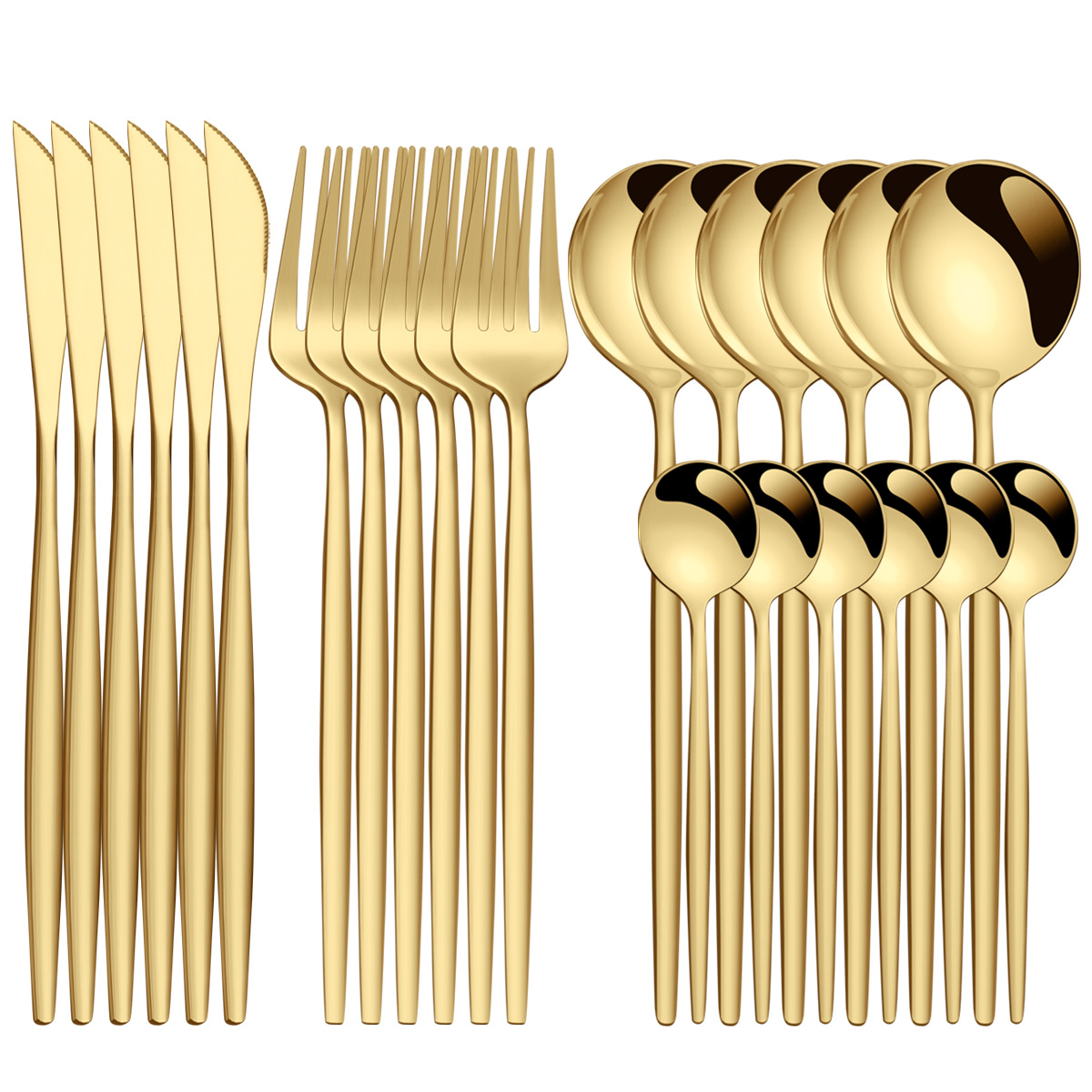 跨境货源不锈钢刀叉24件套葡萄牙餐具套装金色创意西餐牛排刀叉勺