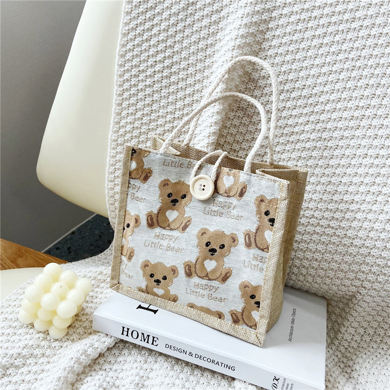 Bear Linen Tote Bag Female Carrying Bag 2021 Network Red Ins Japanese Small Body Bag Students Single Shoulder Bag Tide