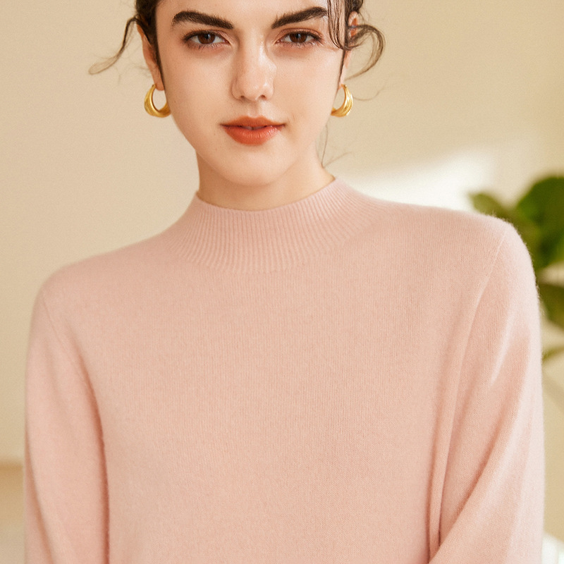 Women's Cashmere Sweater 100% Pure Cashmere Autumn And Winter New Half Turtleneck Line Ready-To-Wear Seamless Knit Base Sweater Specification drawing