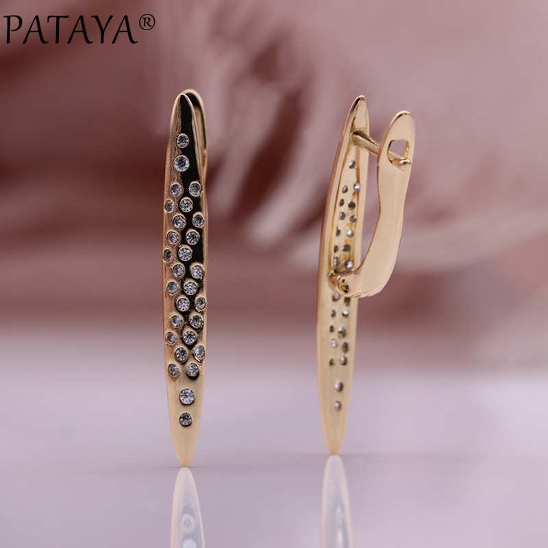 PATAYA585玫瑰金真金保色电镀耳环跨境直供耳环微镶锆石耳环耳饰