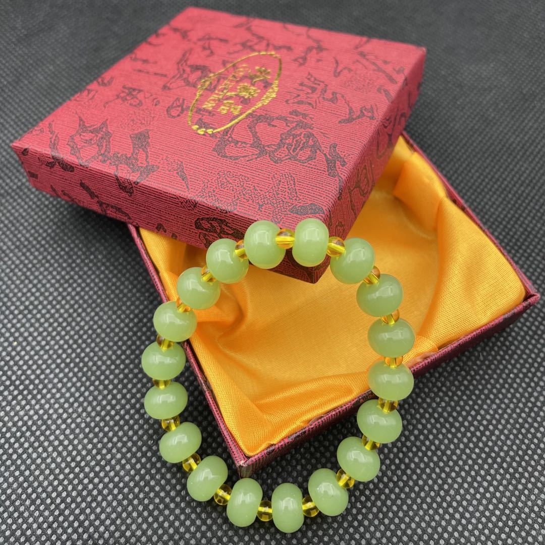Imitation Hetian jade crystal bracelet, high-quality jade material glass abacus beads, men's and women's single-loop bracelet, live-streaming promotion product Application Scenario