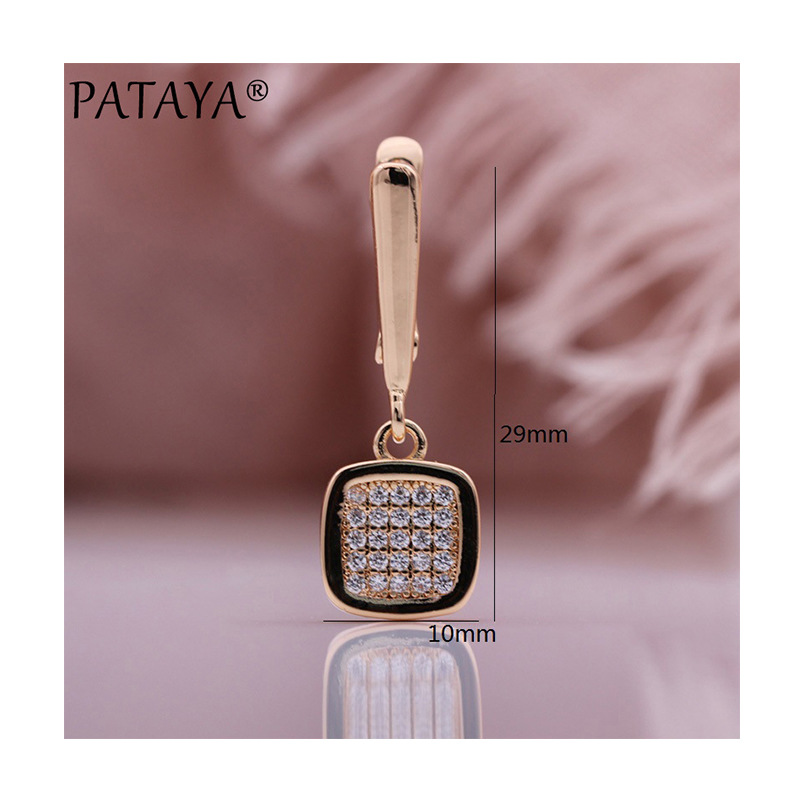 PATAYA585 rose gold true gold color-preserving electroplated earrings, cross-border direct supply to Amazon earrings, square natural zircon set earrings Item Picture