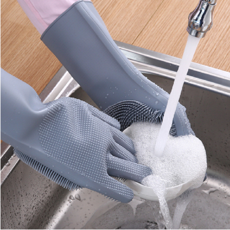 家务厨房硅胶洗碗手套女多功能家务清洁厨房神器不沾油洗刷手套详情图4