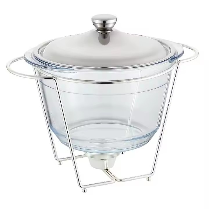 Cross-border foreign trade glass buffet stove, iron wire rack, egg-shaped food heating container, alcohol stove chafing dish Application Scenario
