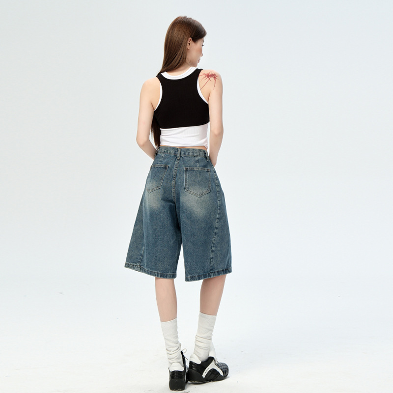 Jin Jing's same style of American capri jeans for women in the summer of 2025. High-waisted, slimming, relaxed and casual wide-leg midpants Specification image