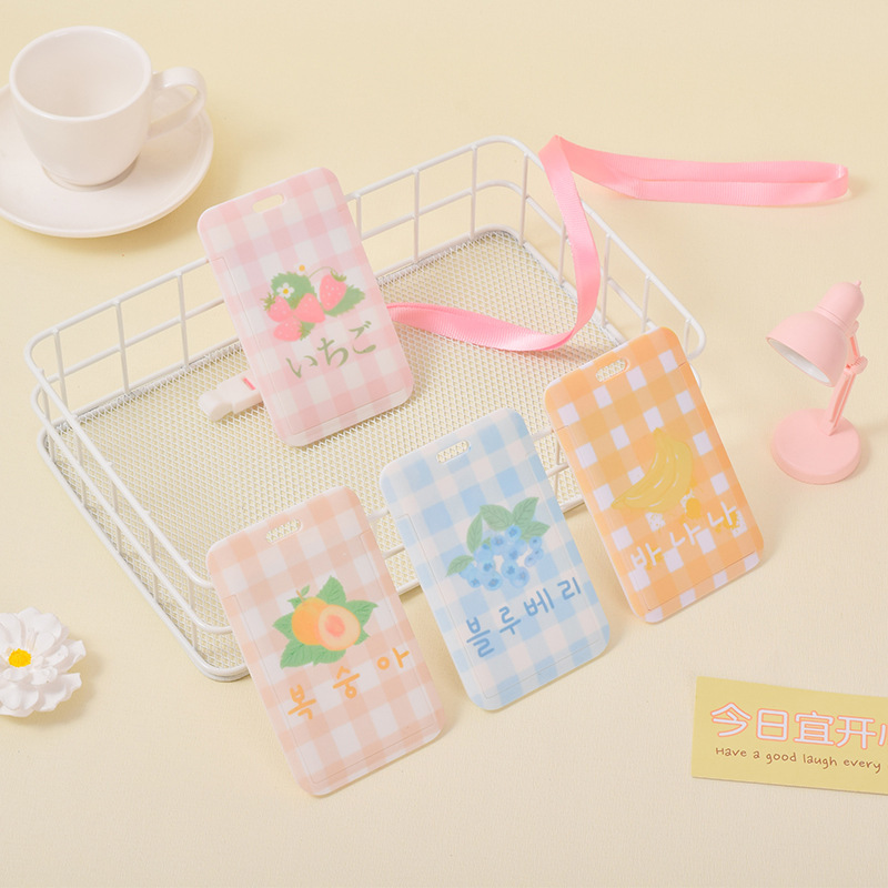 Wholesale of fresh and clean fruit ID cards, Japanese-style checkered hard card cases, student bus cards, work badges, and protective cards