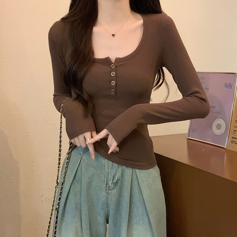 Long Sleeve T-Shirt Women U Tie Buckle Early Spring Design Sense Modal Thread Inside With Sexy Pure Desire Base Top Specification drawing