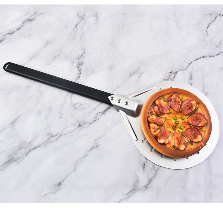 Алюминиевая круглая лопата для пиццы, деревянная лопата для пирогов pizza с деревянной ручкой, анодированный кухонный набор для выпечки pic 14
