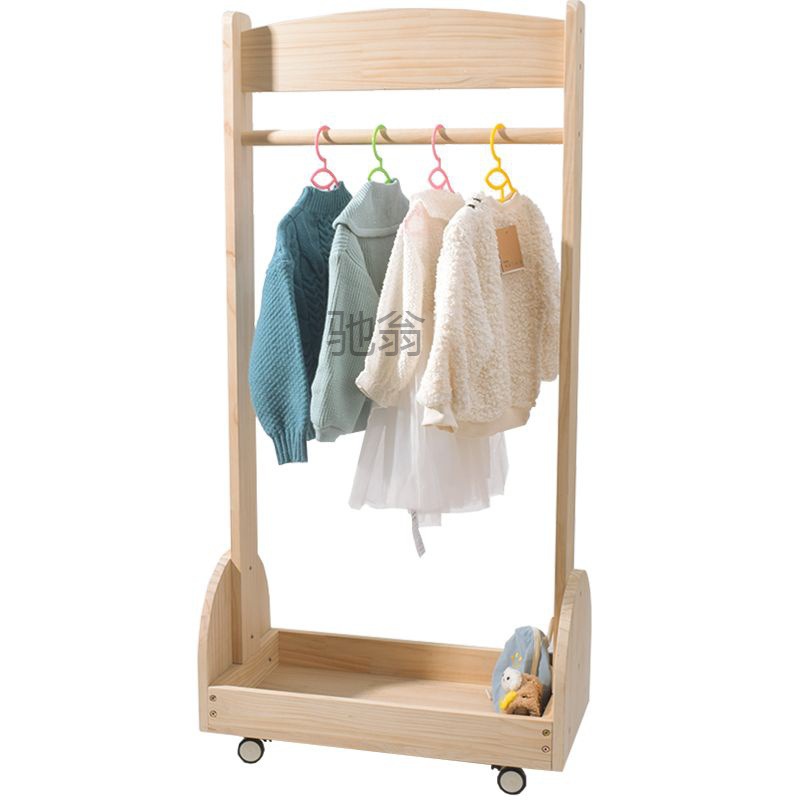 Bedroom Children Hanger Floor Solid Wood Coat And Hat Rack Nordic Ins Wind Hanger Kindergarten Mobile Clothes details Picture