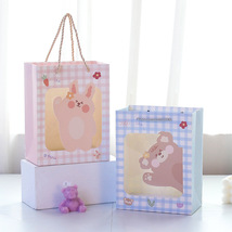 卡通韩系开窗礼品袋可爱手提少女礼物包装纸袋创意小熊兔兔现货