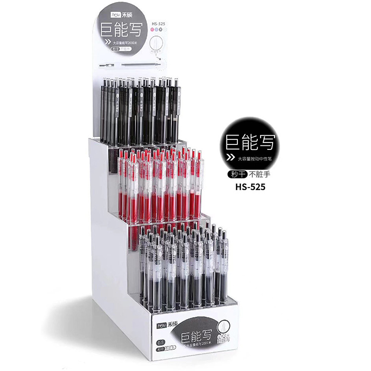 Heshuo 525 High appearance level, powerful student office 0.5mm large capacity CS tip quick-drying press gel pen Item Picture