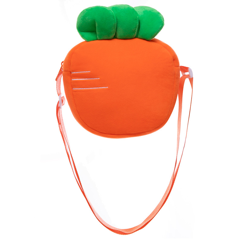 Factory wholesale of cute carrot plush toy backpacks, strawberry dolls, girls' and children's single-shoulder crossbody bags Item Picture
