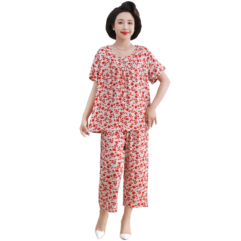 Summer 2024 new cotton silk pajamas for middle-aged and elderly women, light, casual and loose cotton silk home wear for mothers Item Picture
