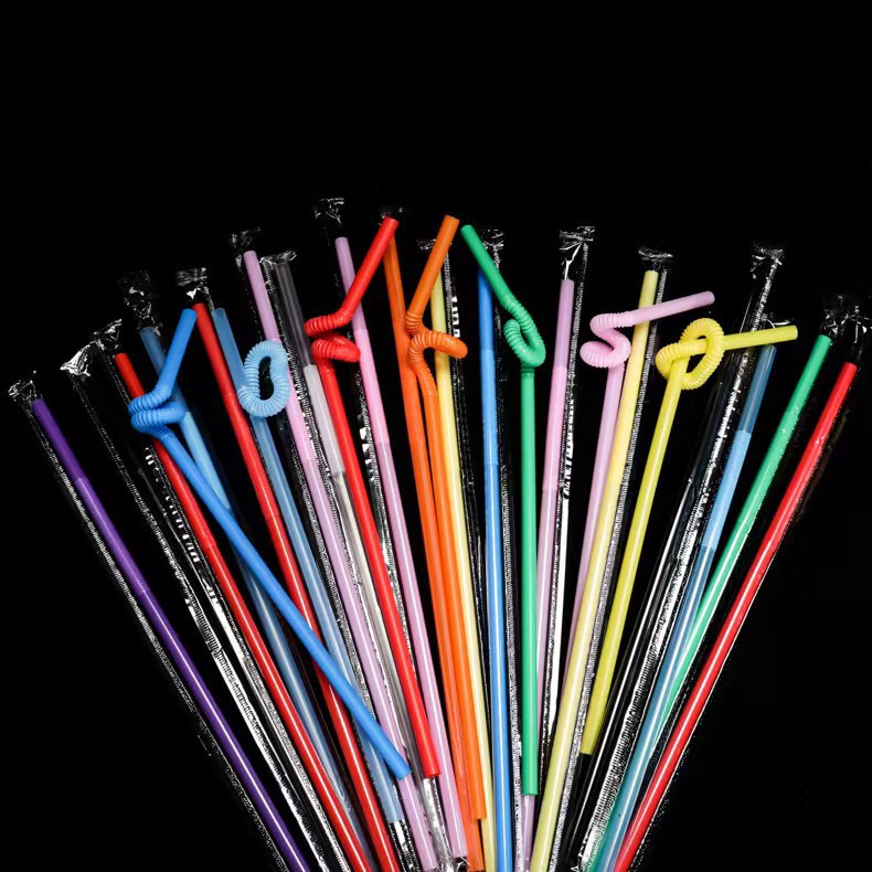 Wholesale Disposable Straws Single Independent Packaging Color Art Straws Drink Styling Long Straws 100 Pieces/Pack Specification drawing