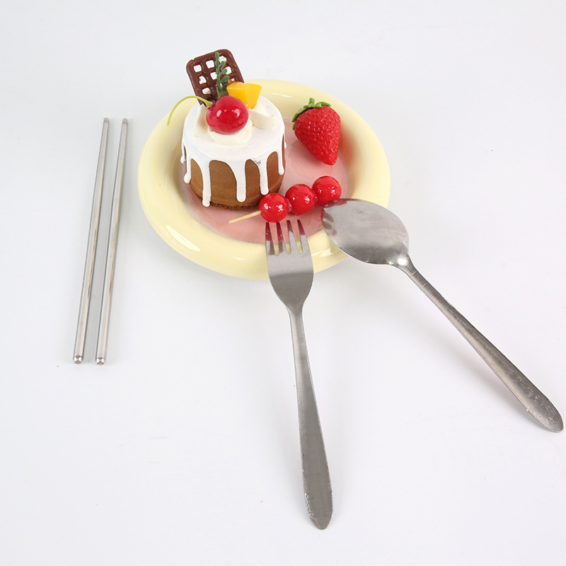 Chinese-style stainless steel flower-handled knife, fork and chopsticks set, household portable tableware set Specification image