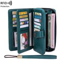 跨境热销RFID防磁钱包长款拉链女士钱夹皮夹欧美新款大容量手拿包