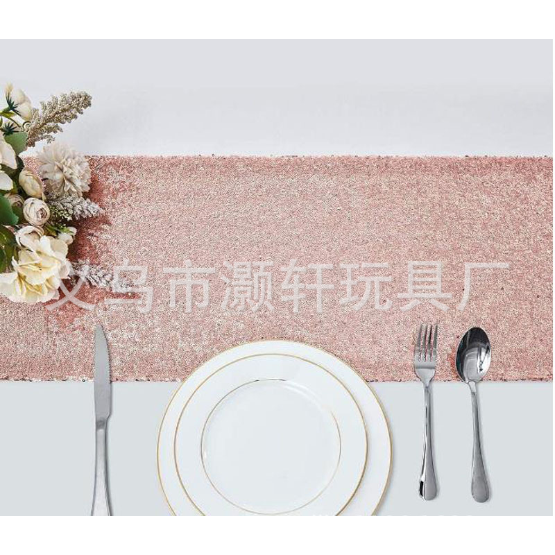 Bachelor party birthday rose gold champagne sequined tablecloth strips decorated tablecloth table flag Application Scenario