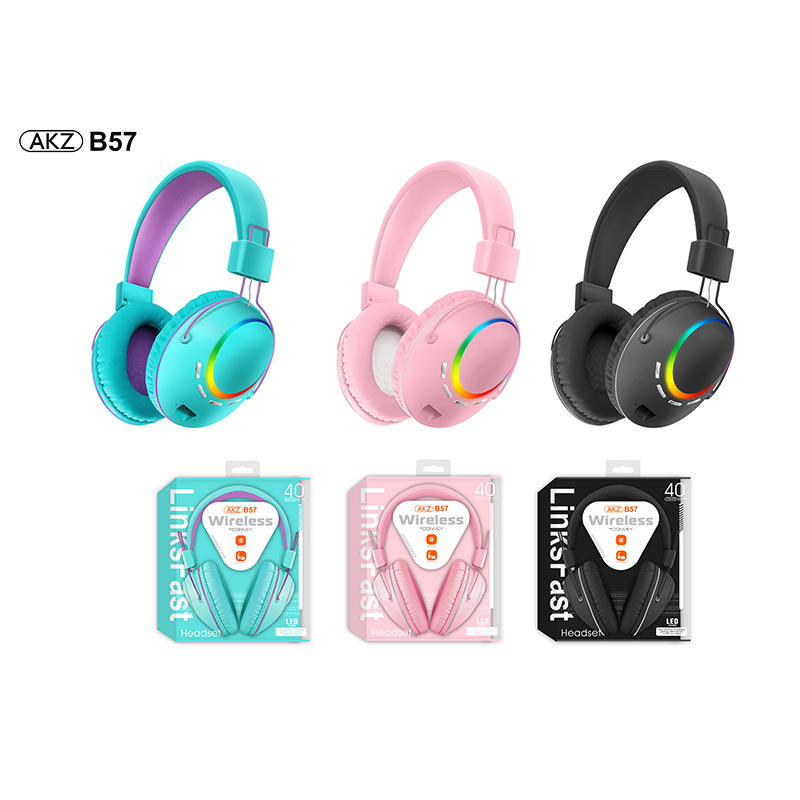 The new cross-border AKZ-B57RGB light-emitting over-ear wireless Bluetooth headphones offer a cool 20-hour battery life. TF