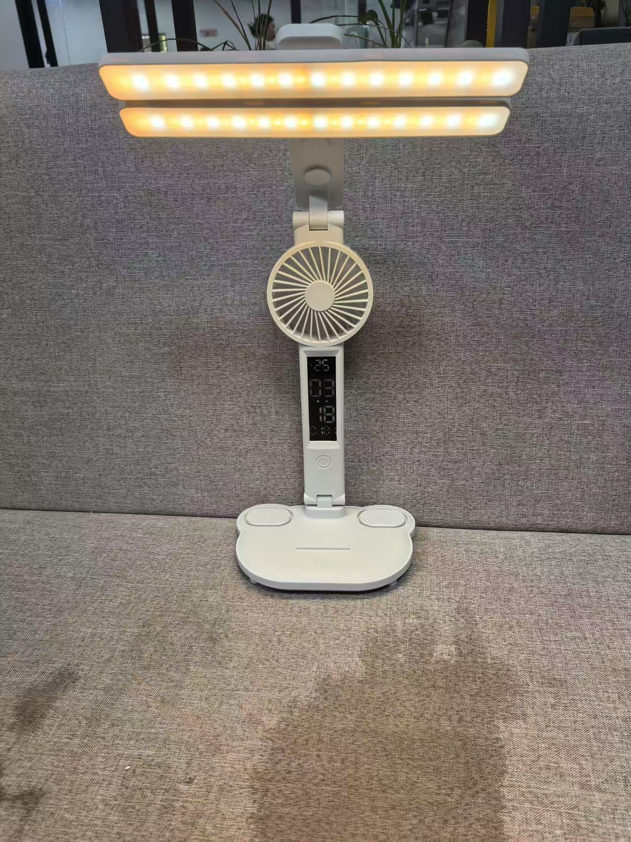 LED desk lamp with fan, clock, student study and reading lamp, bedside lamp, bedroom dimmable, rechargeable ambient light pic 5