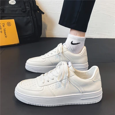 Board shoes men spring 2024 new breathable sports casual net shoes youth trend all match solid color small white men's shoes thumbnail