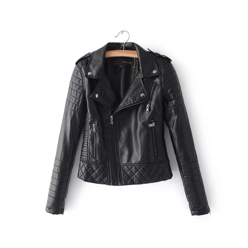 2022 Autumn and winter women's leather jacket, short jacket, zipper, casual quilted, trendy PU short jacket, fashionable motorcycle Item Picture