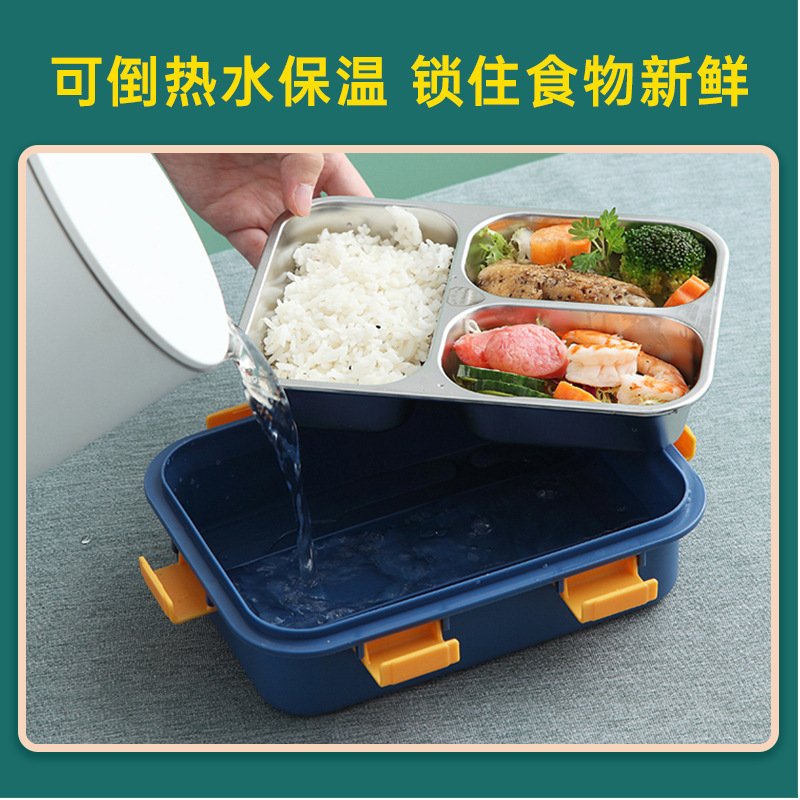 Forma cuatro hebillas de acero inoxidable triple caja de almuerzo Specification image