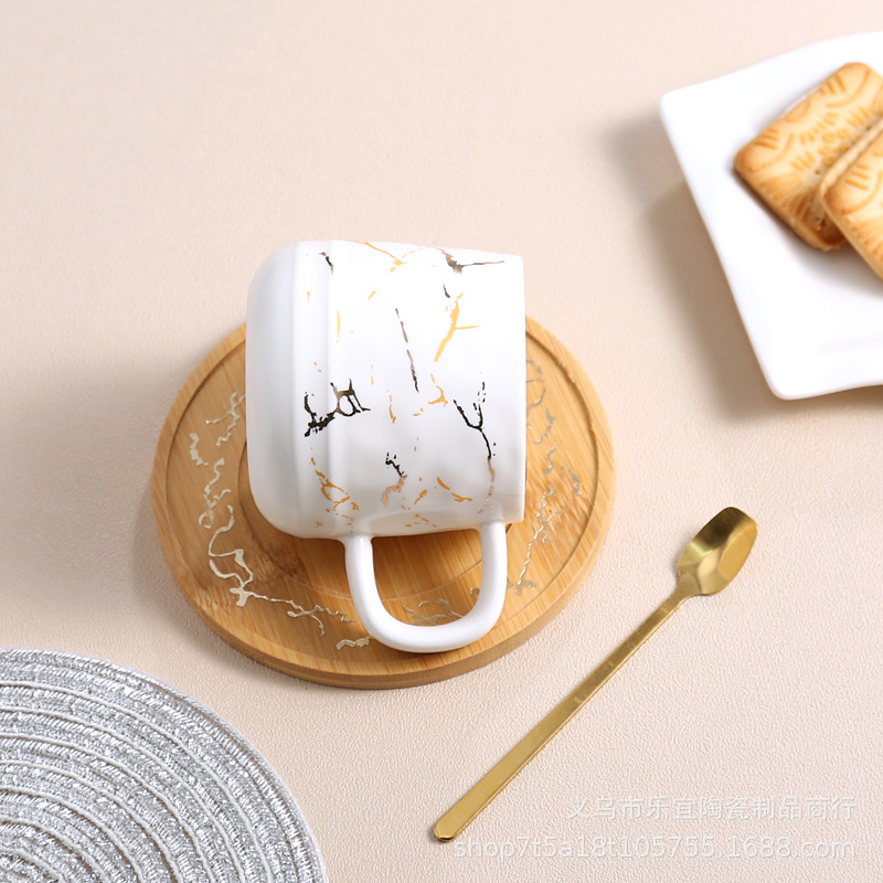 Creative European Ceramic Cup Marble Color Glaze Drinking Cup Mug Mug Bamboo Tray Coffee Cup Gift Accompaniment Specification drawing