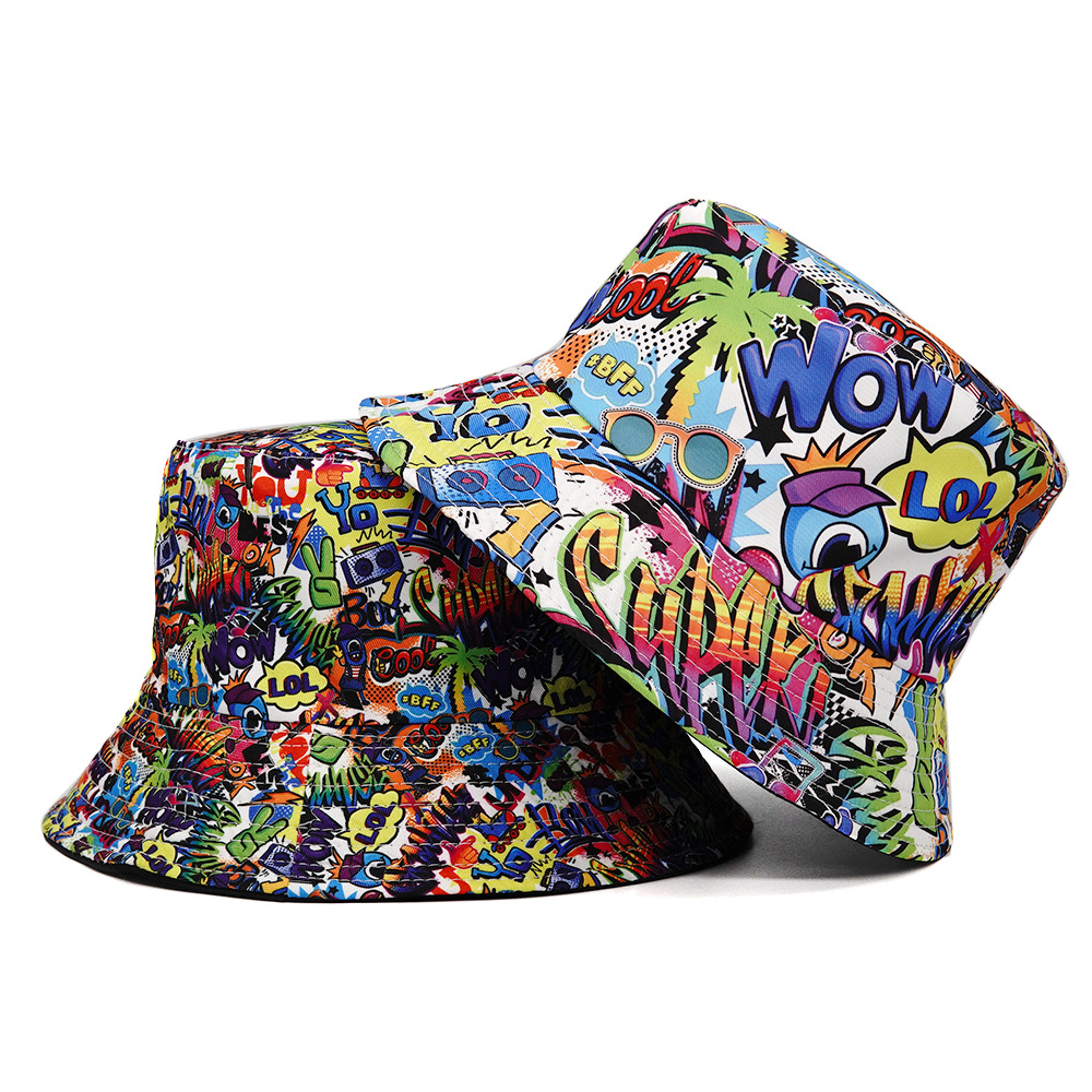 Europe And The United States New Graffiti Letter Fisherman Hat Creative Visor Hat Women's Spring Summer Outdoor Sunscreen Male Foldable Basin Hat Item Picture