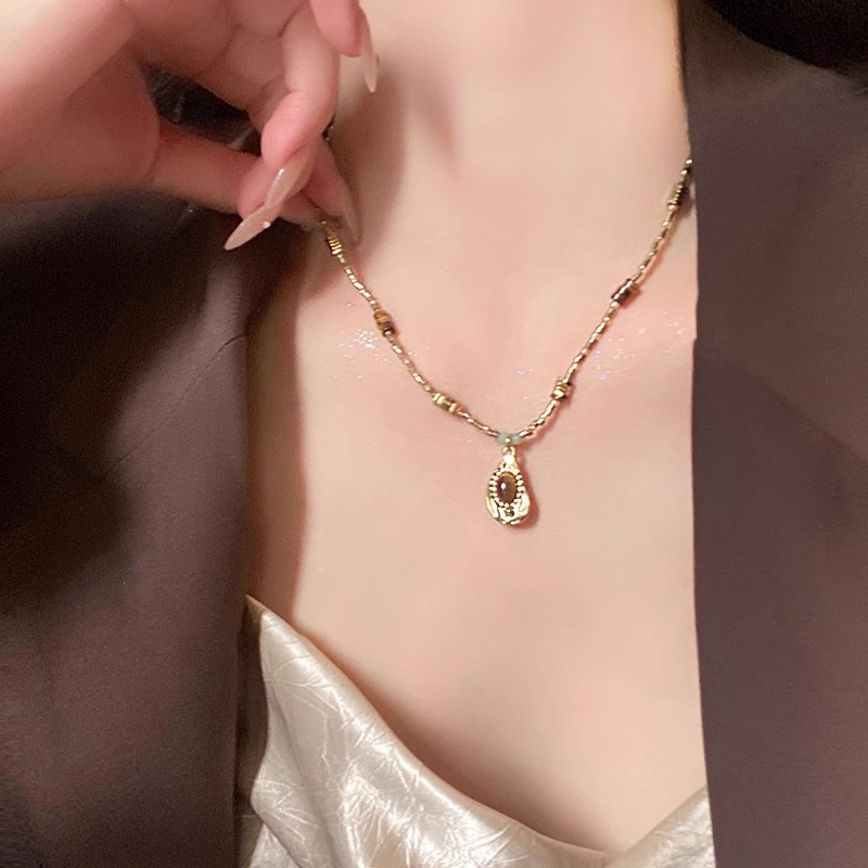 美拉德虎眼石串珠叠戴项链女秋冬高级毛衣卫衣链2024新款爆款颈链详情图3