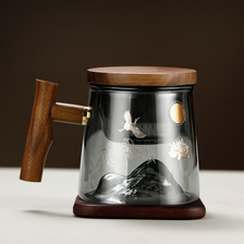 日式泡茶杯茶水分离茶杯玻璃水杯过滤茶道富士观山耐热玻璃主人杯