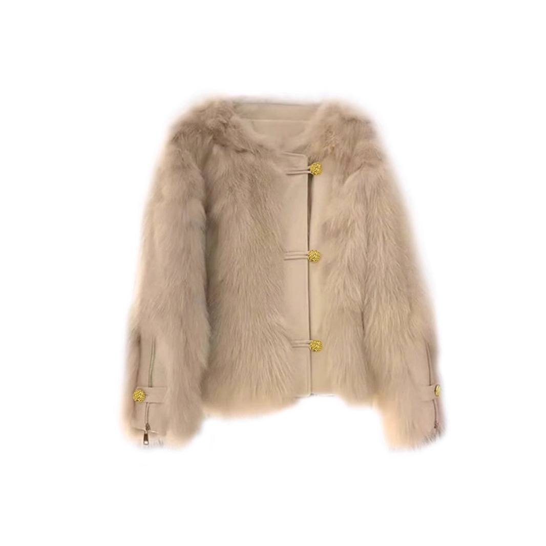 A popular cross-border trade product from Europe and America: A Korean-style faux fox fur coat with three buttons and a fashionable fur top Item Picture