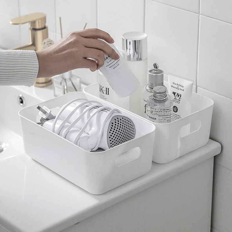 Japanese Plastic Storage Box Sundries Organizer Cosmetics Storage Box Bathroom Rectangular Basket Underwear Storage Box Application Scenario