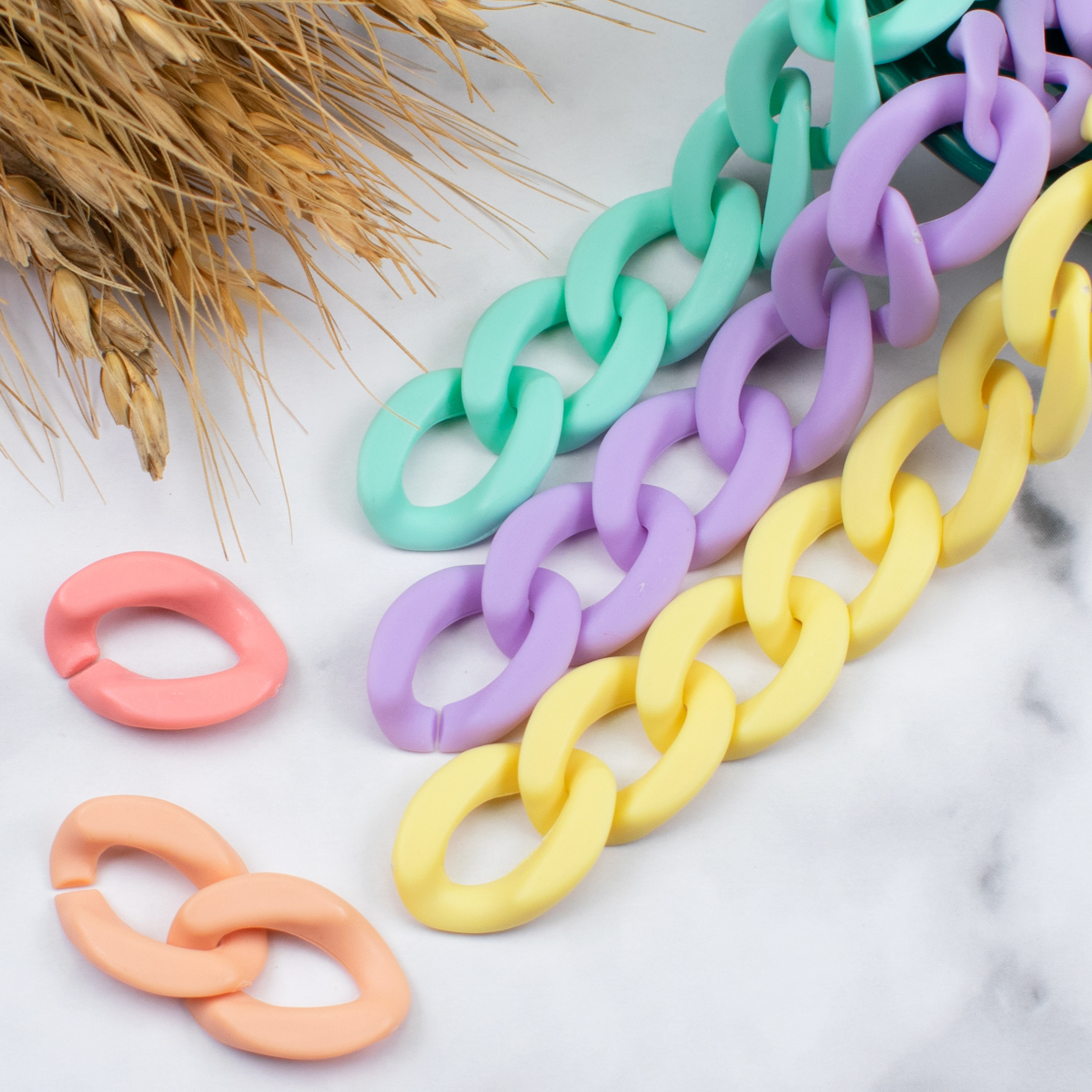 Acrylic plastic solid color matte 17*23 chain rubber buckle open ring jewelry, phone case, mask chain accessories details Picture