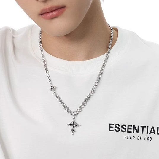Cross-patterned titanium steel necklace for men, trendy, niche, versatile and non-fading accessory, high-end collarbone chain, light luxury accessory Application Scenario