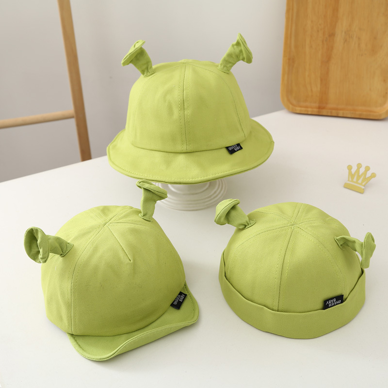 Children's cartoon short-brimmed fisherman hats, Korean version green monster landlord hats, breathable sunshade basin hats for boys and girls in stock