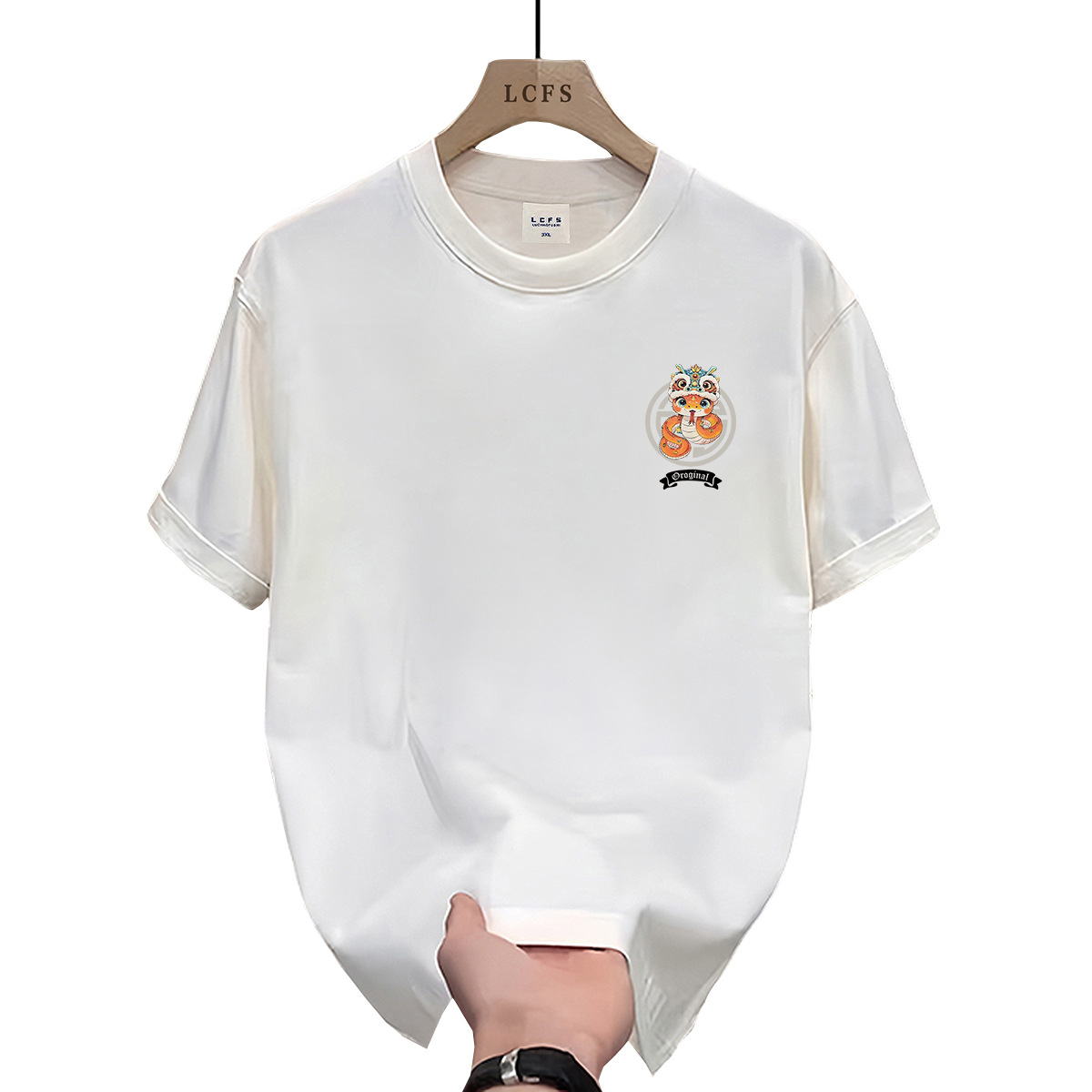 Red short-sleeved T-shirt for men in the Year of the Snake, a new style of pure cotton New Year's clothing for 2025 Item Picture