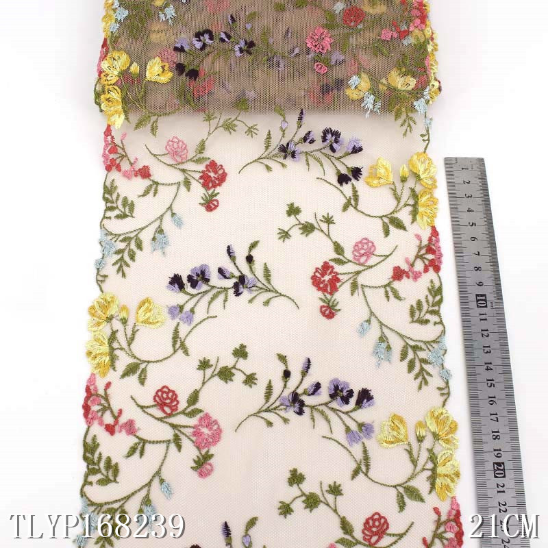 Popular Three-Dimensional Embroidery Colorful Flower Mesh Embroidery Curtain Garment Lace Lace Fabric Lace Accessories Specification drawing