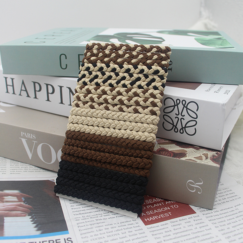 Milk tea-colored braided hair tie for boys, hair band and hair band for a high-end look, small hair band for girls, elastic rope and hair band for women, Korean-style spliced hair accessory for women, large intestinal circle and hair band, diamond-dot hair band for women, Korean-style spliced hair accessory for women details Picture